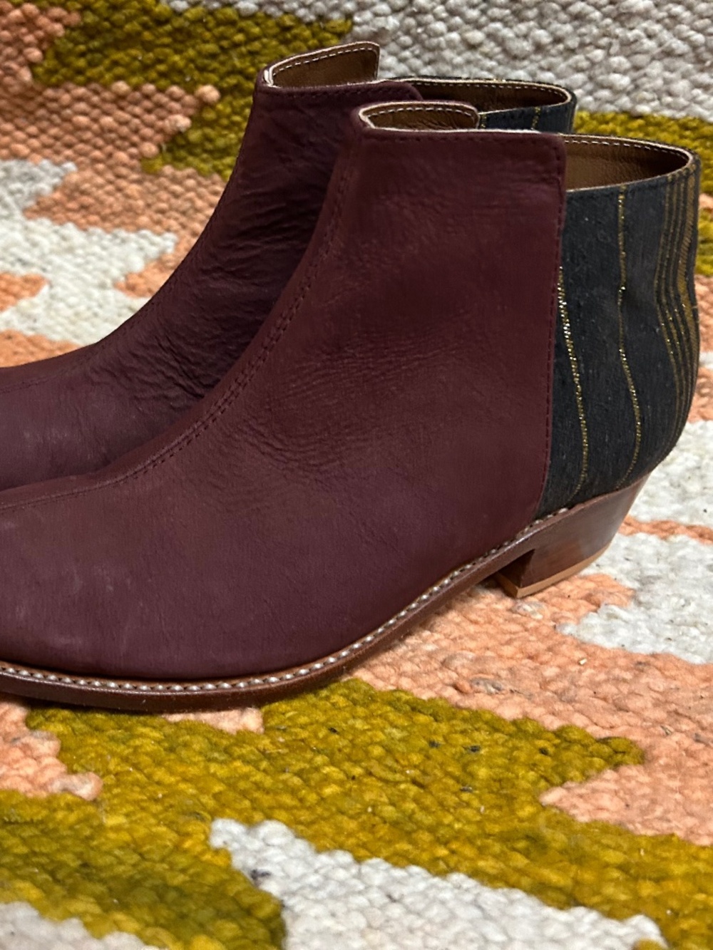 The Root Collective Boots, Custom/OOAK, Burgundy, Black, and Gold booties, 7